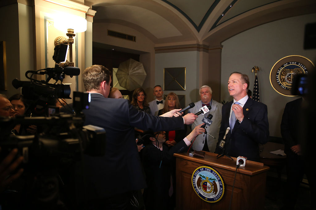 Sen. Bob Onder addresses members of the media